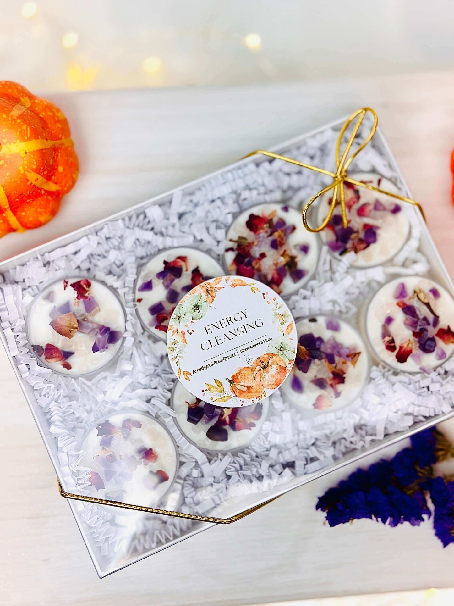 Autumn tealight candles with crystals Soy - Energy cleansing