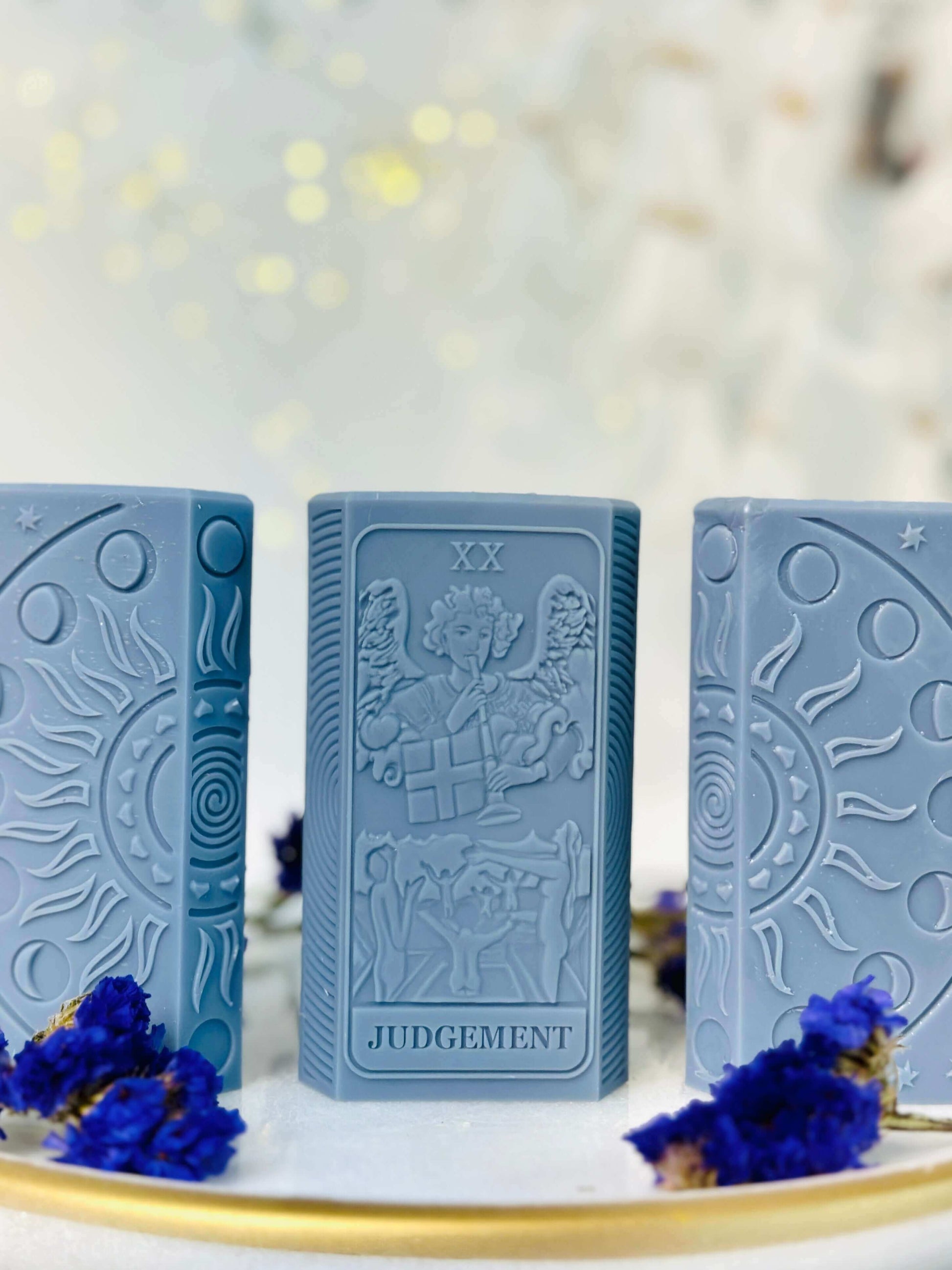 Judgment tarot card silicone mold featuring moon phases design, ideal for crafting spiritual candles.