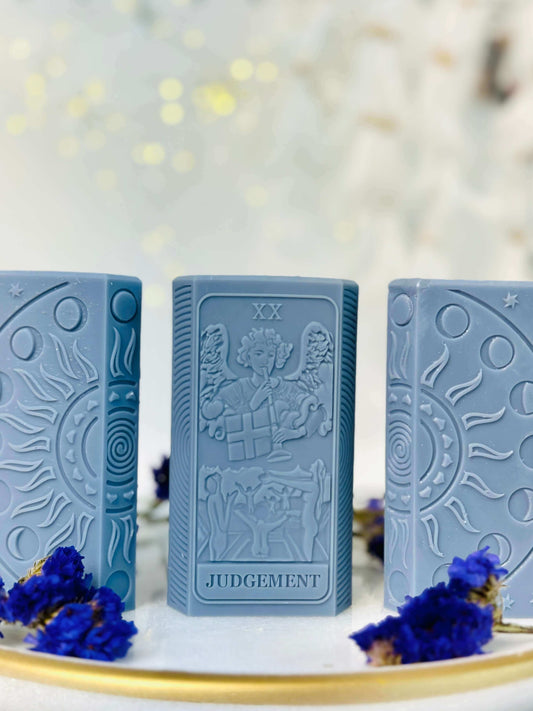 Judgment tarot card silicone mold featuring moon phases design, ideal for crafting spiritual candles.