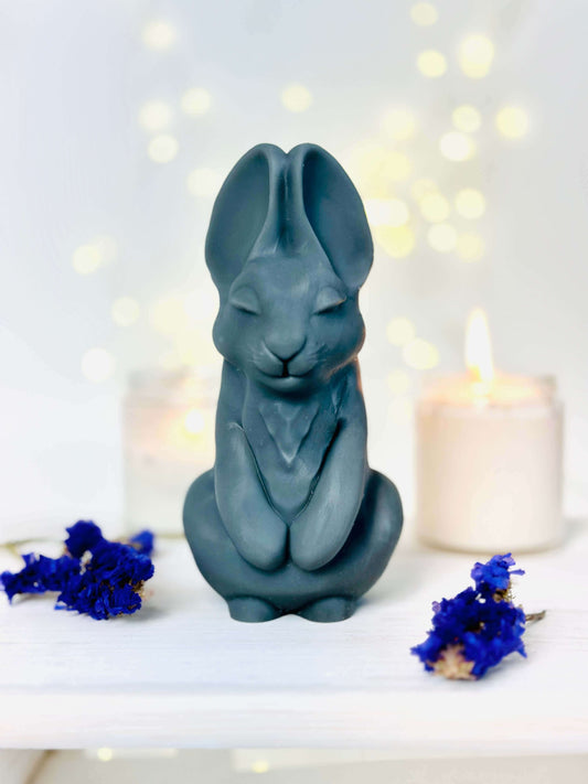 Naughty Bad Bunny Silicone Candle Mold - Large displayed with candles and flowers, ideal for unique candle-making - Front side