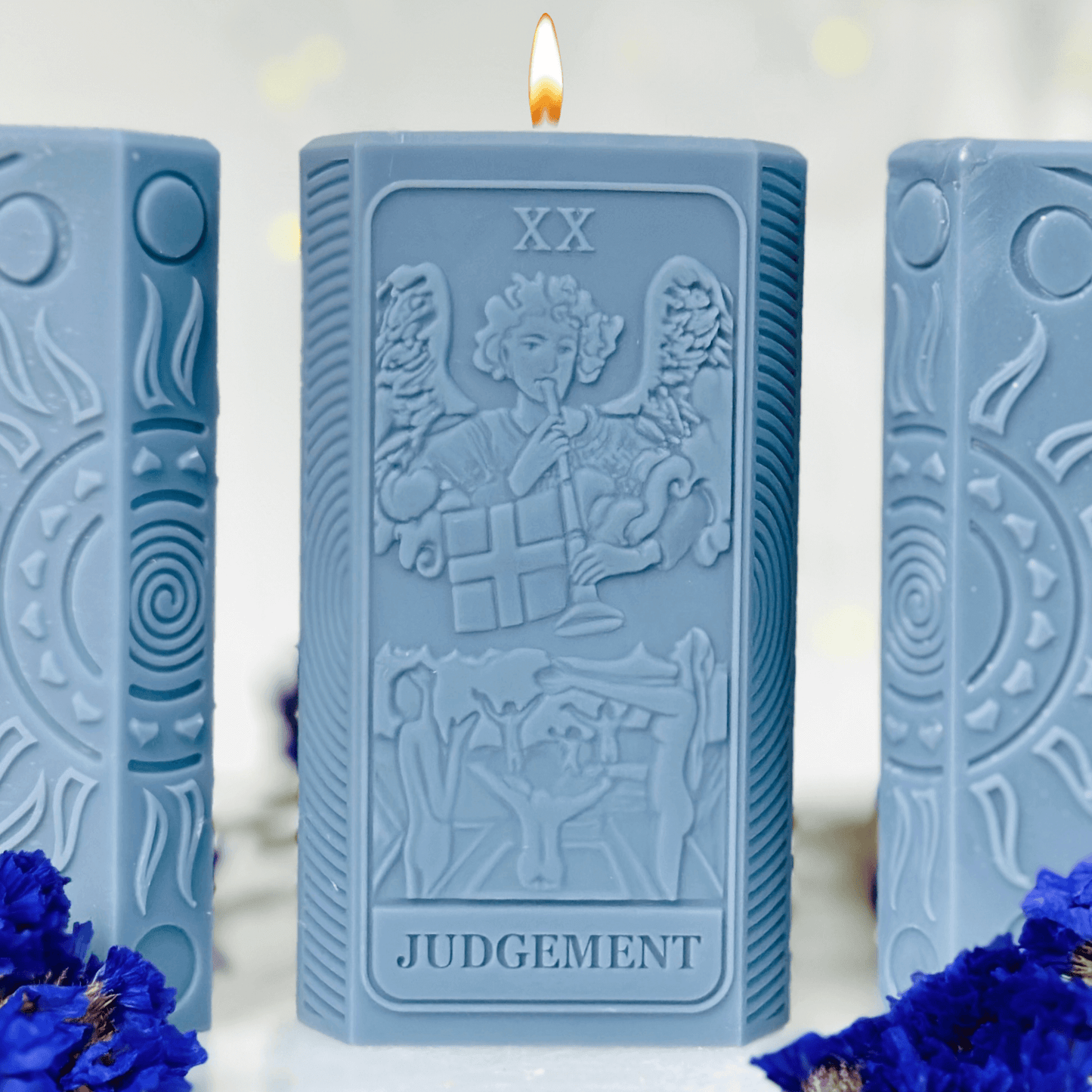 Judgment tarot card silicone mold featuring moon phases design, ideal for crafting spiritual candles.