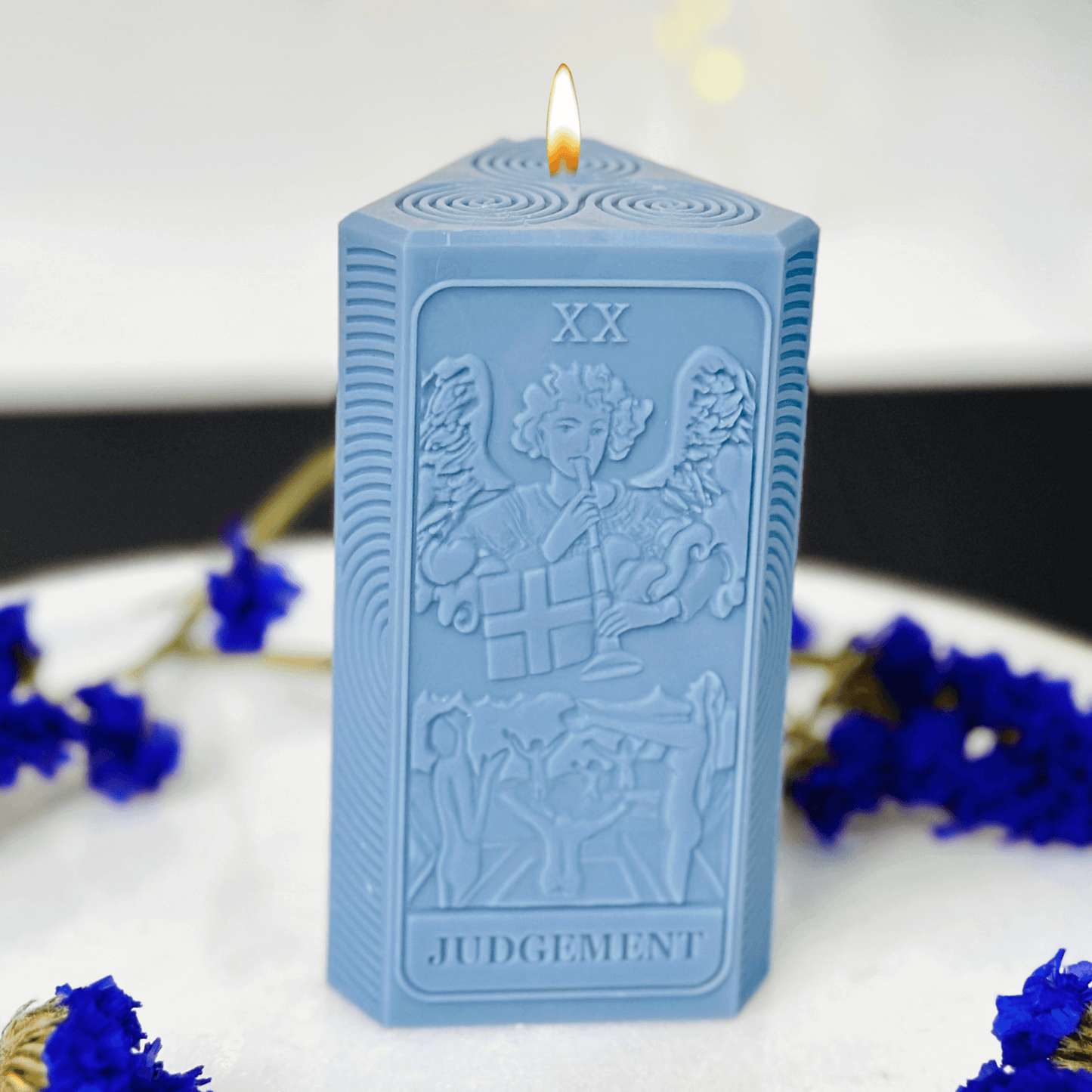 Judgment tarot card silicone mold featuring moon phases design, ideal for crafting spiritual candles.