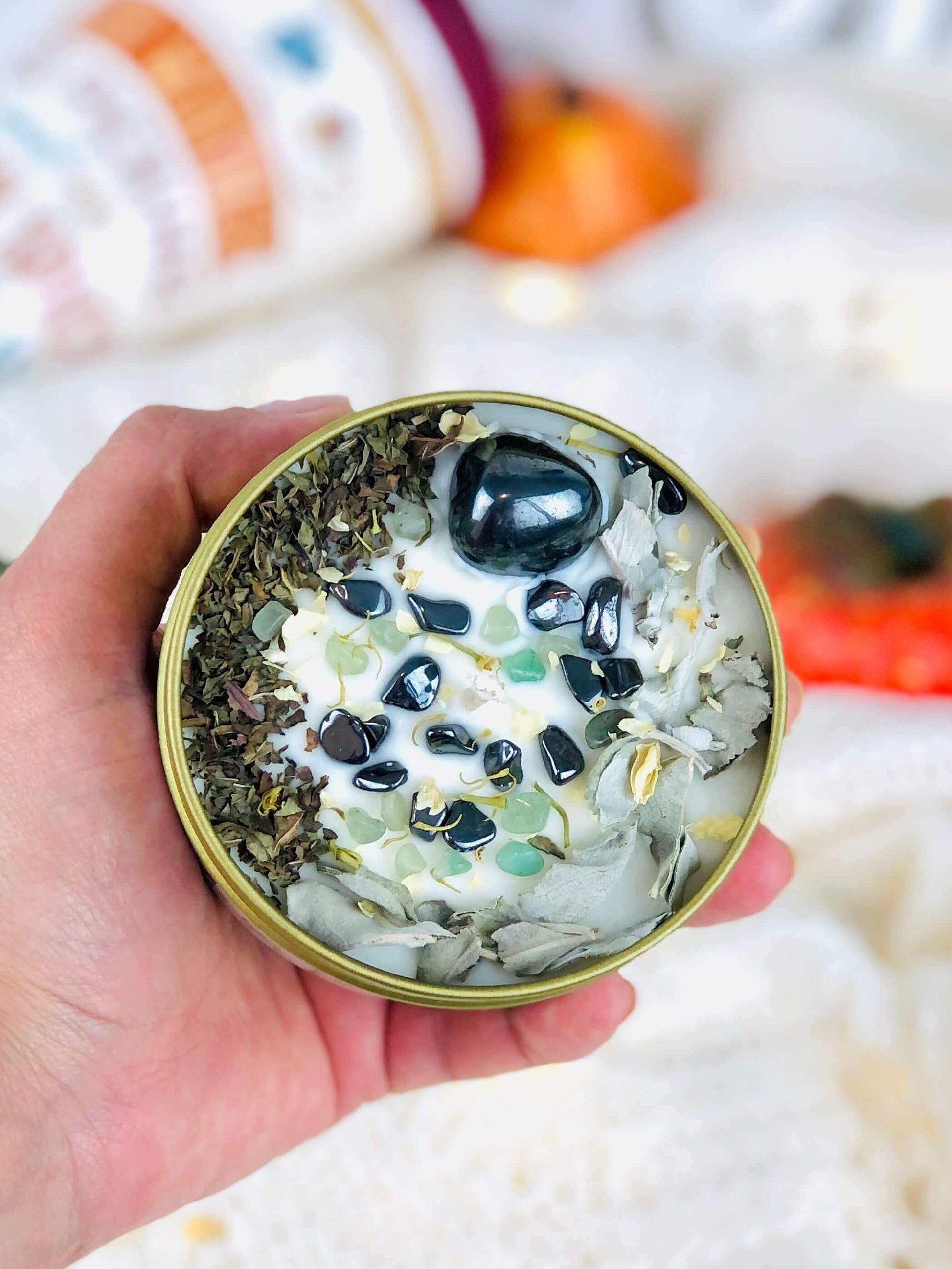 Fall Candles , Let That Shit Go - Crystal and Herb Intention candle