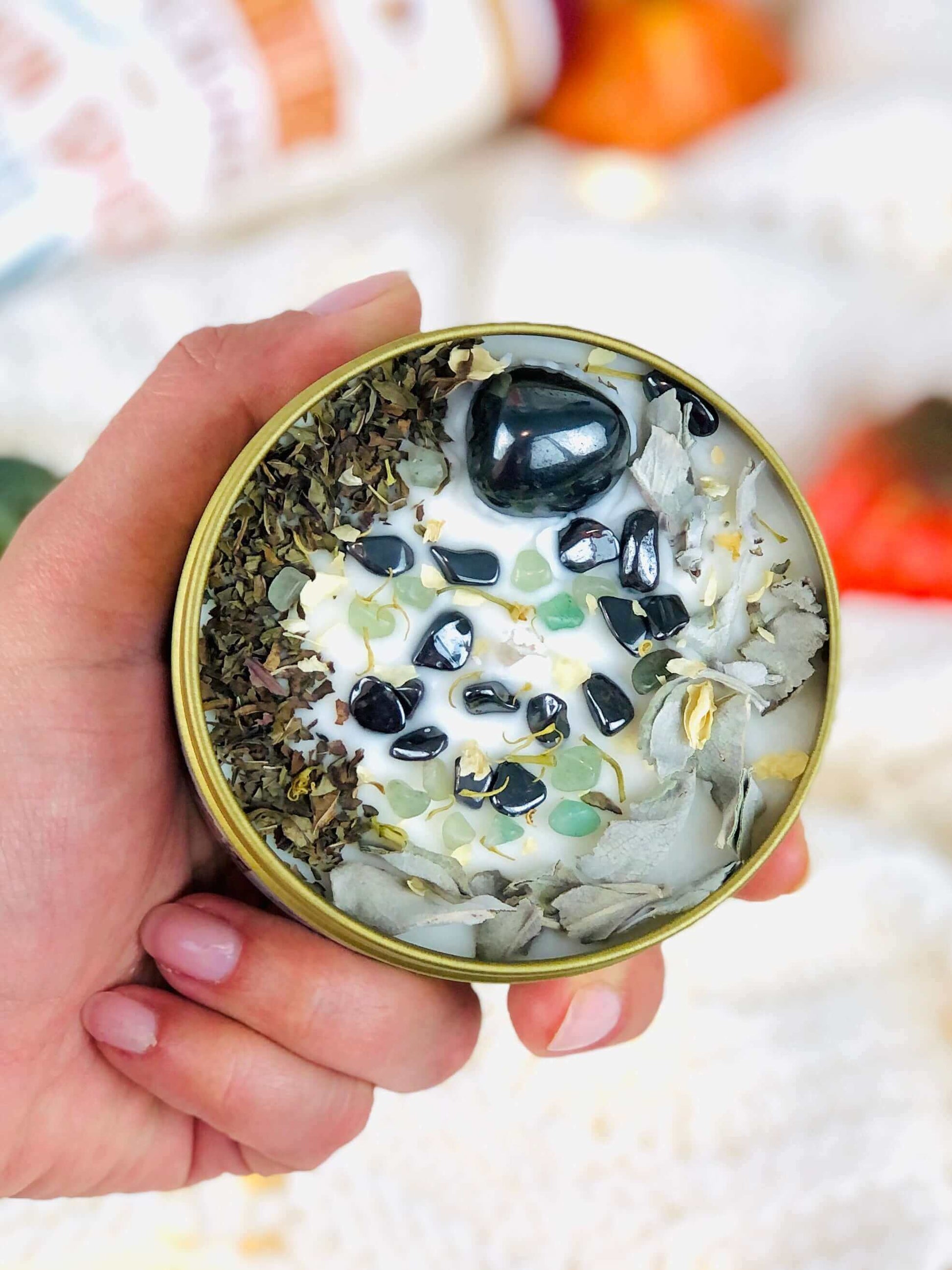Fall Candles , Let That Shit Go - Crystal and Herb Intention candle