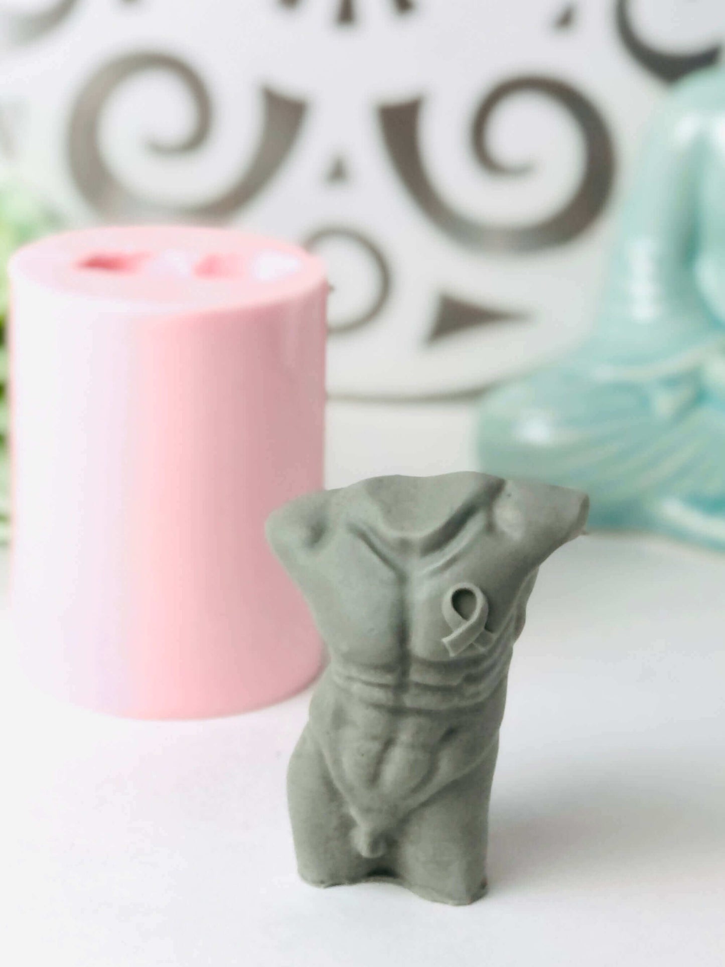 Breast Cancer Man Torso Body Silicone Candle Mold