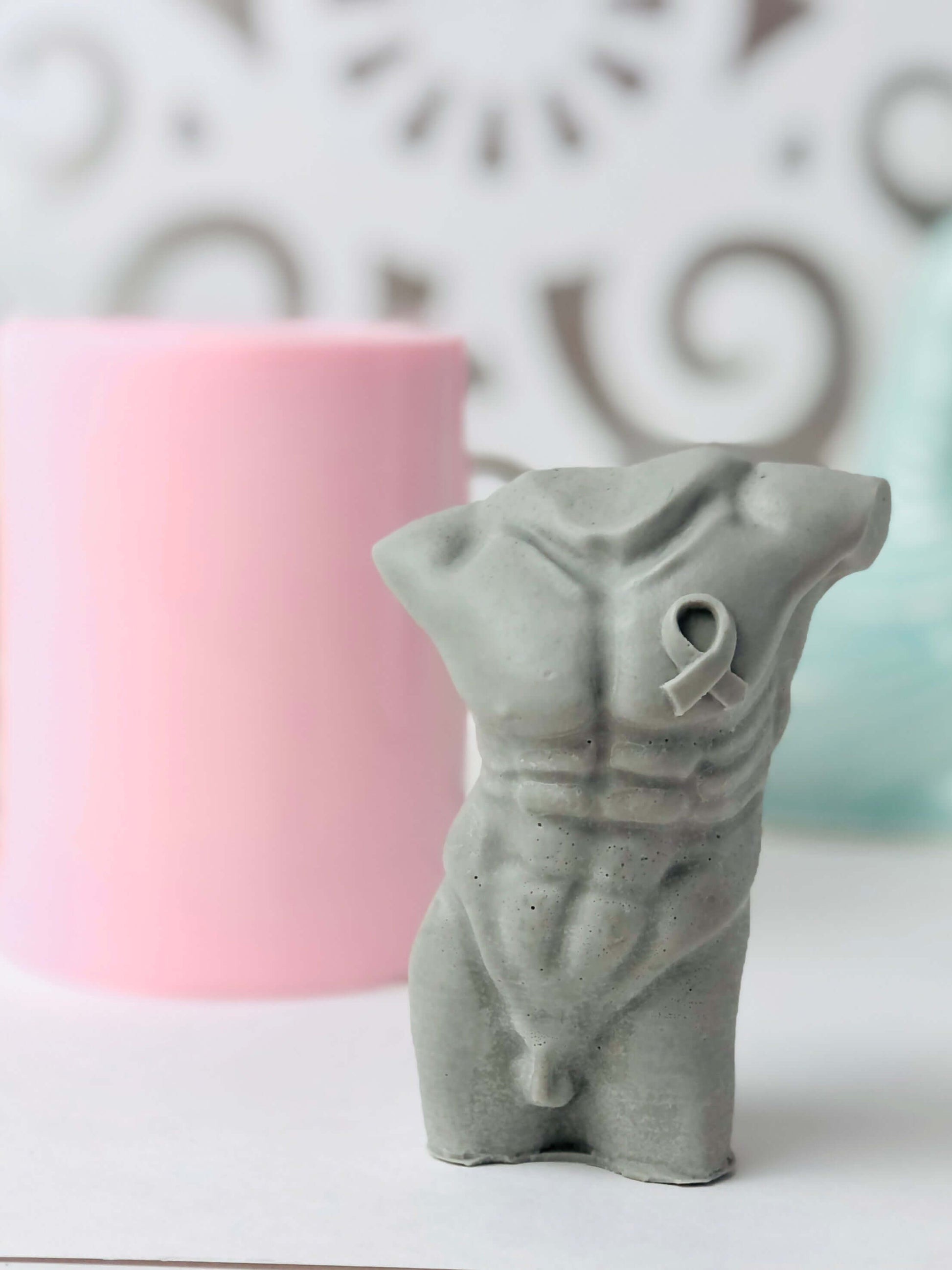 Breast Cancer Man Torso Body Silicone Candle Mold