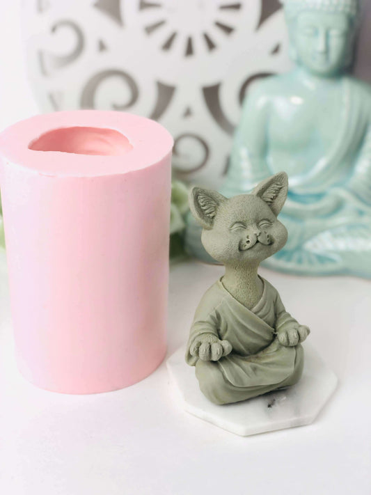 Meditating cat silicone candle mold