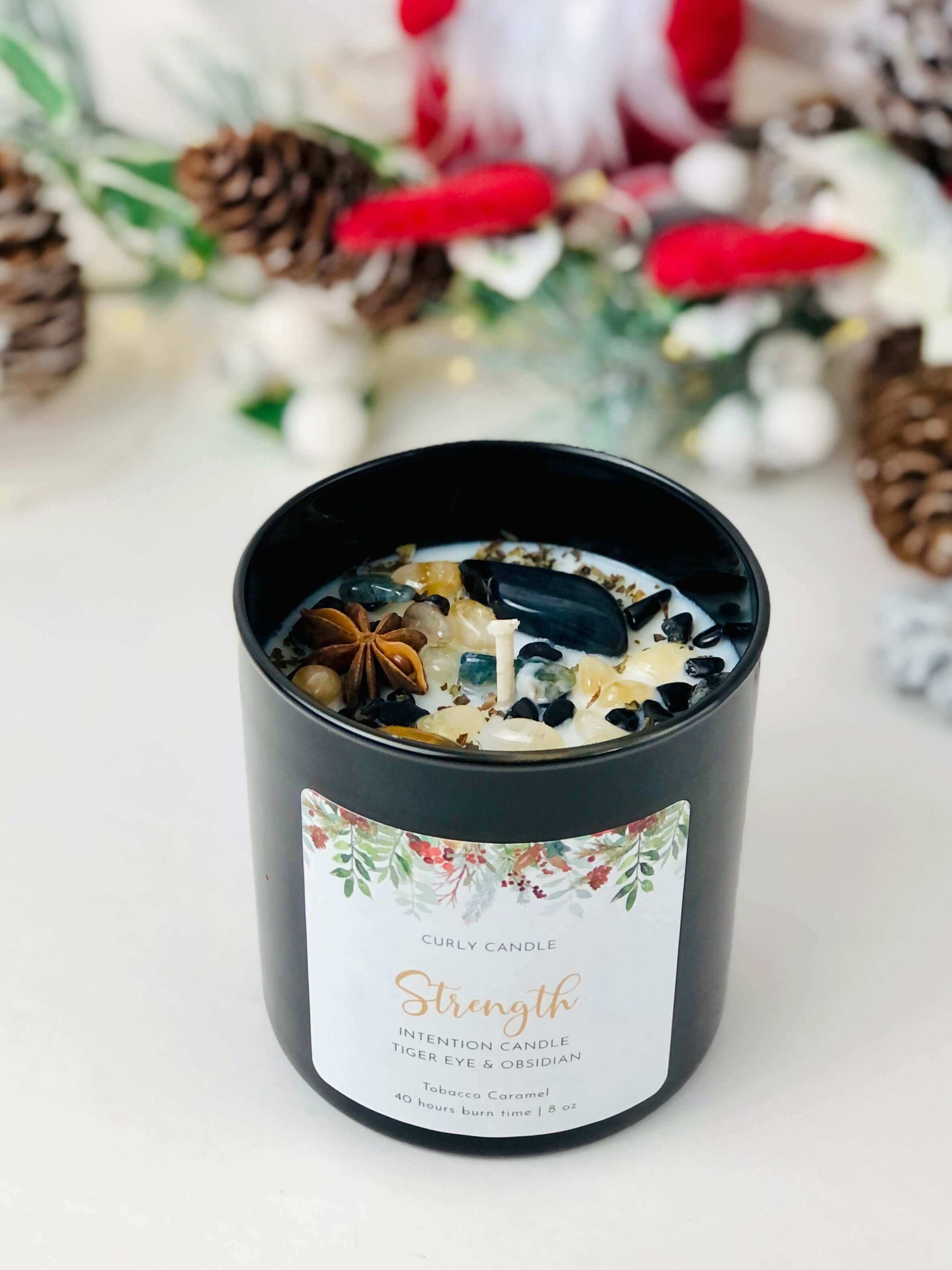 Manifestation crystal candle , Luxury manly candle - STRENGTH