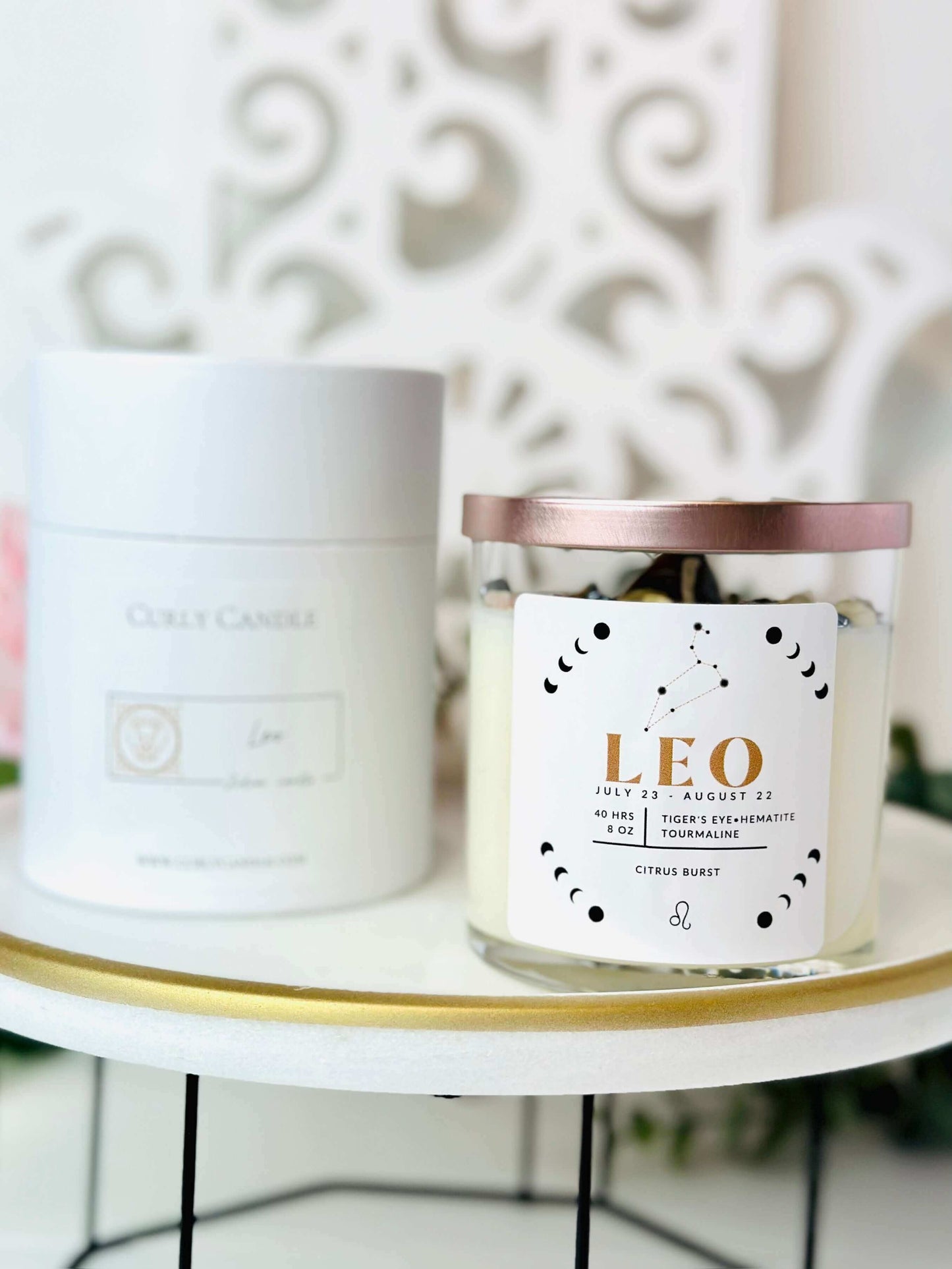 Leo zodiac crystal candle