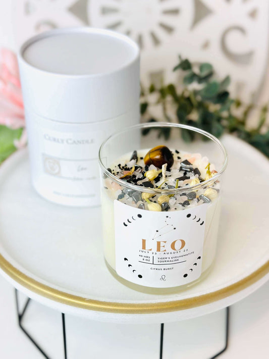 Leo zodiac crystal candle
