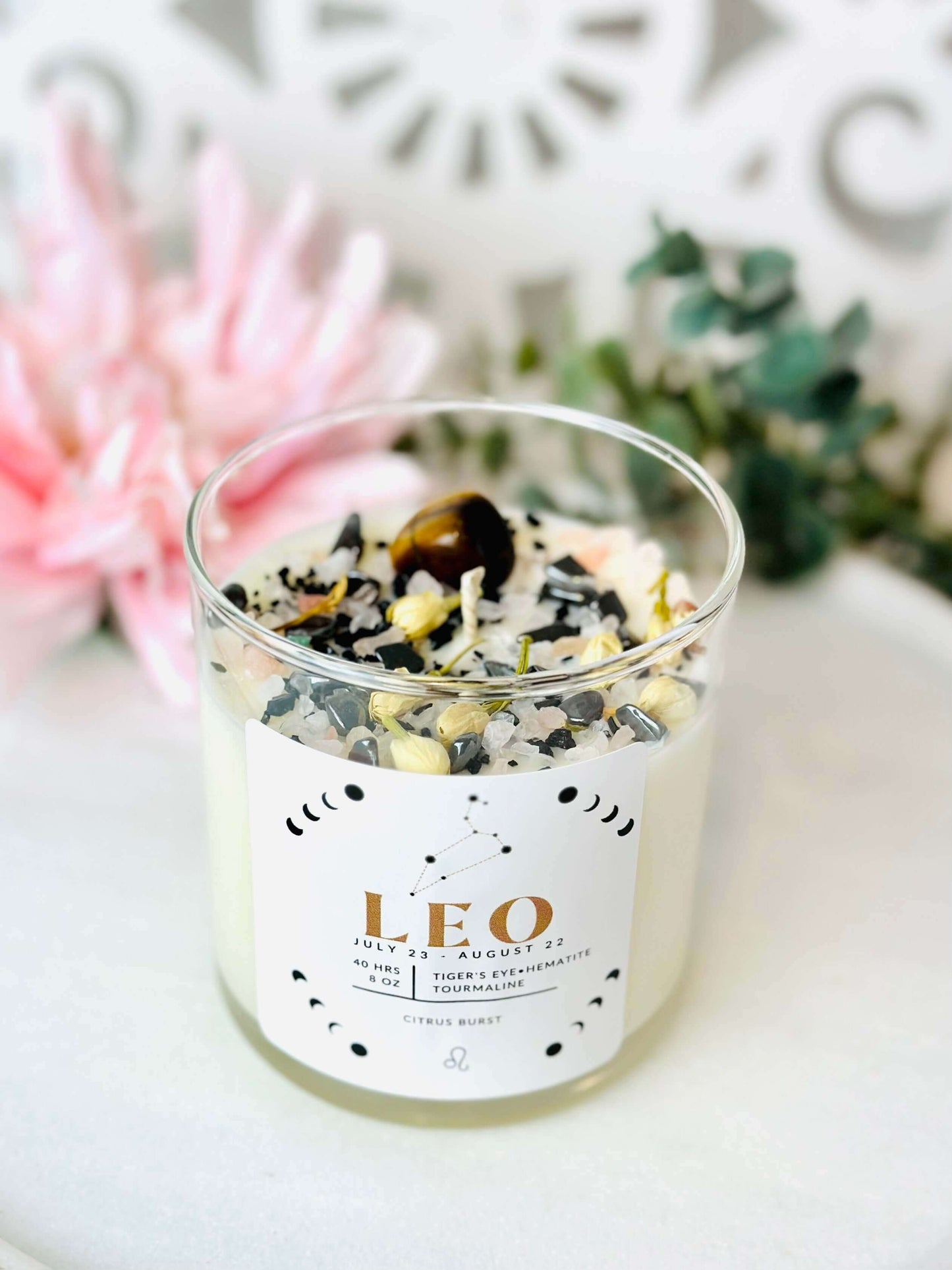 Leo zodiac crystal candle