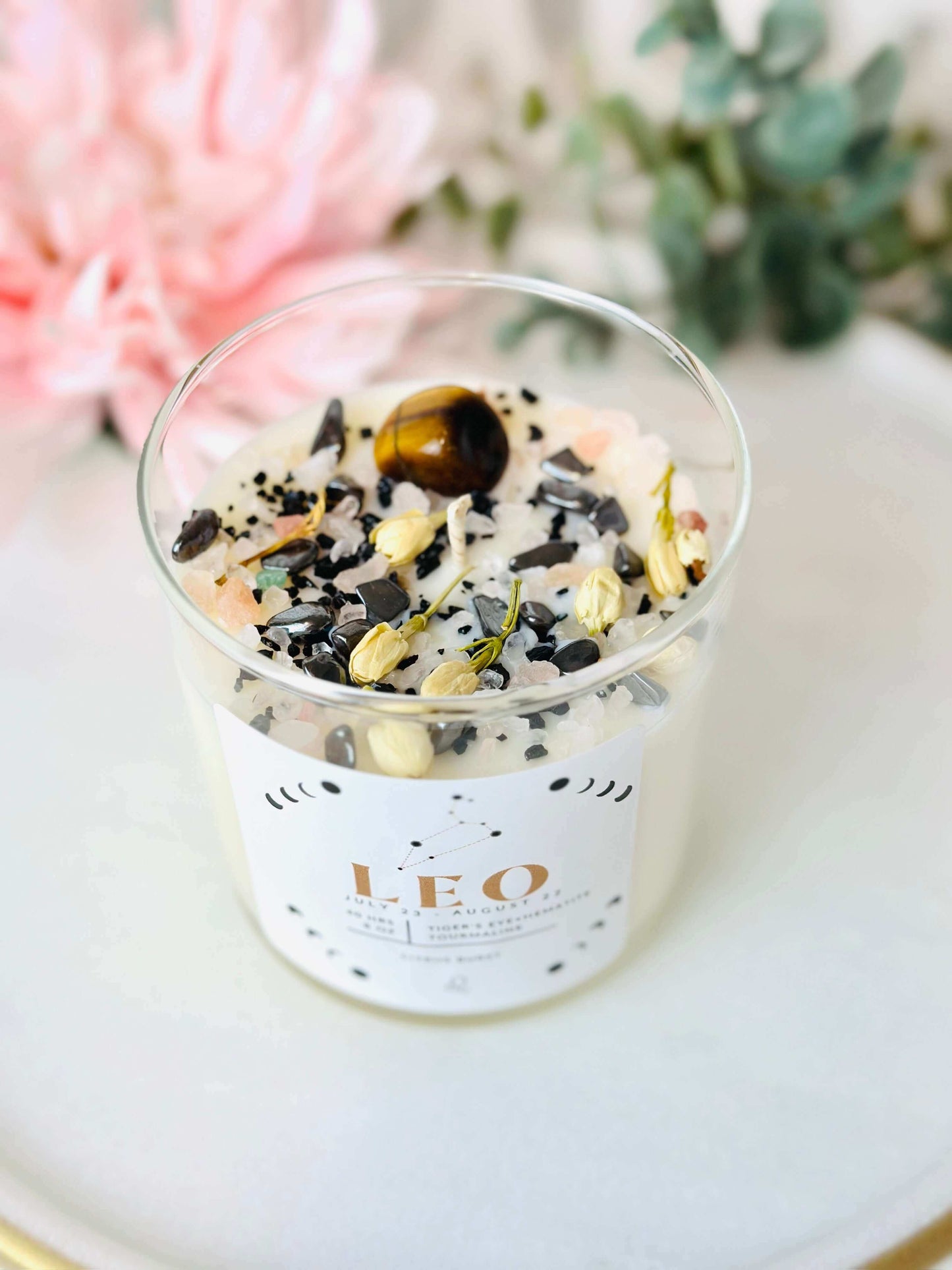 Leo zodiac crystal candle
