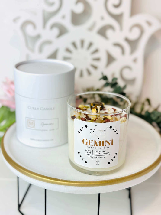 Gemini zodiac crystal infused candle - astrological candle gift