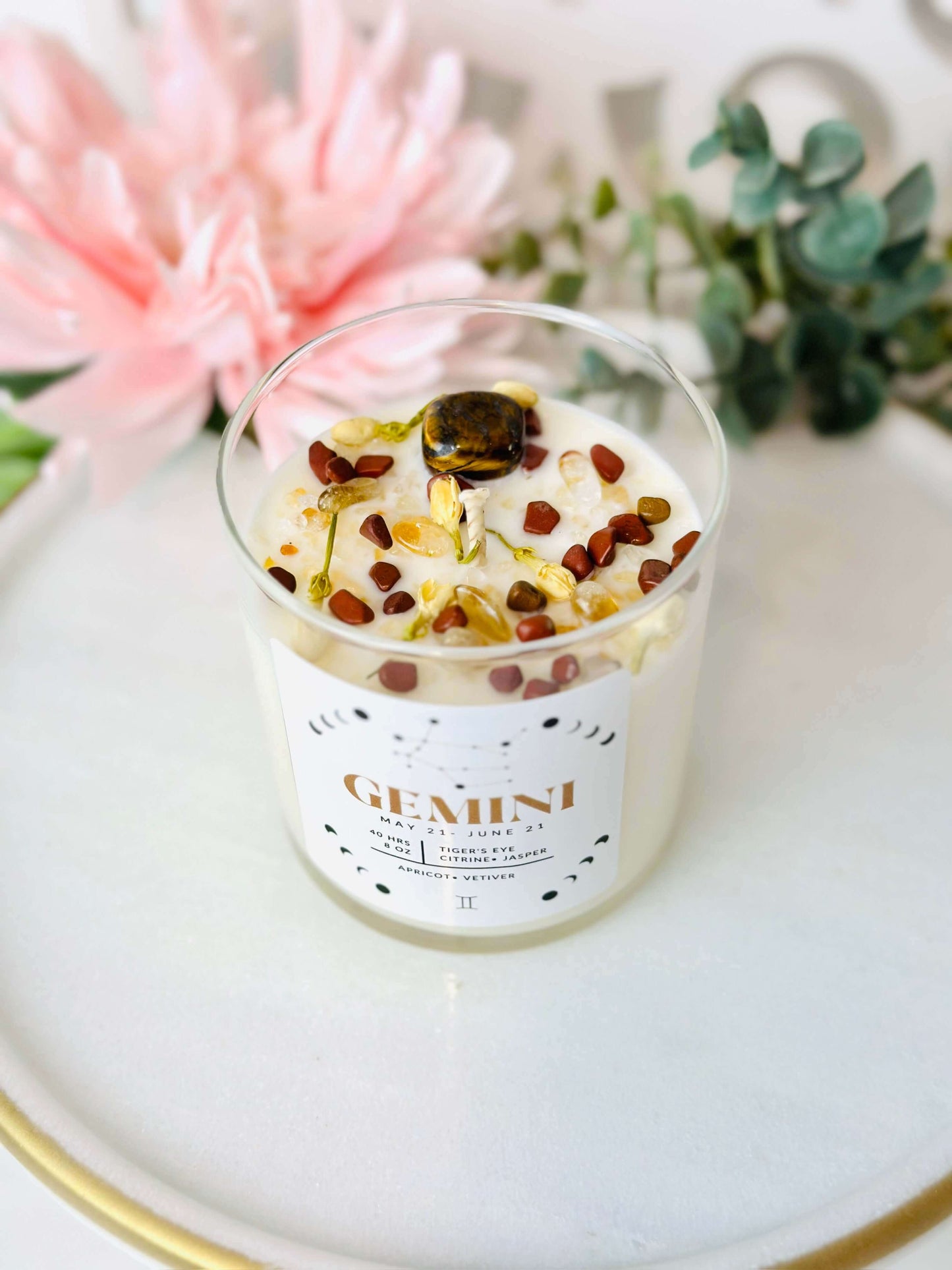 Gemini zodiac crystal infused candle - astrological candle gift