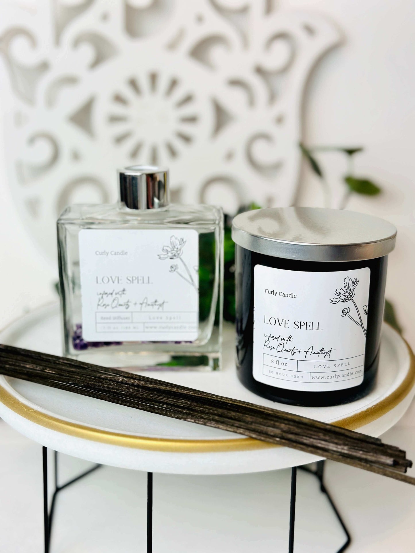 Love spell crystal candle & reed diffuser gift box