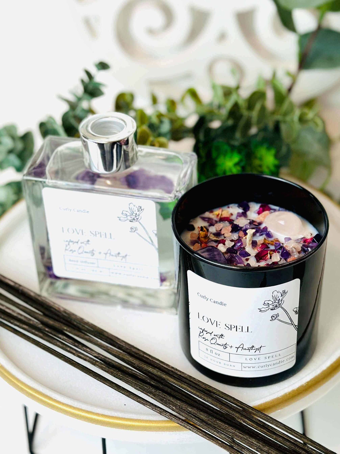 Love spell crystal candle & reed diffuser gift box