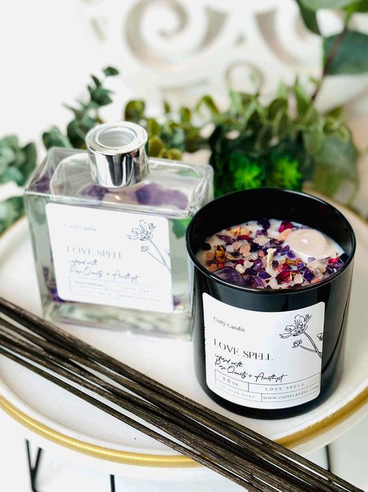 Love spell crystal candle & reed diffuser gift box