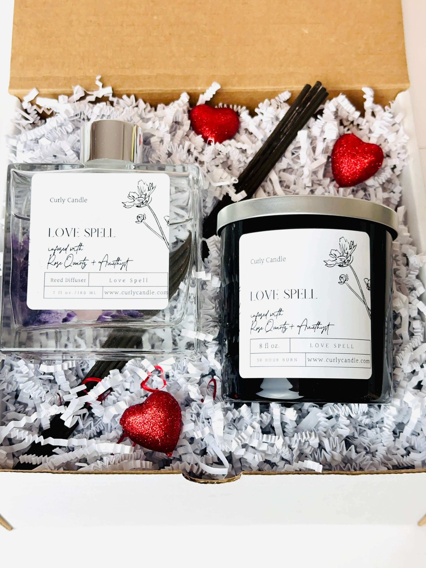 Love spell crystal candle & reed diffuser gift box