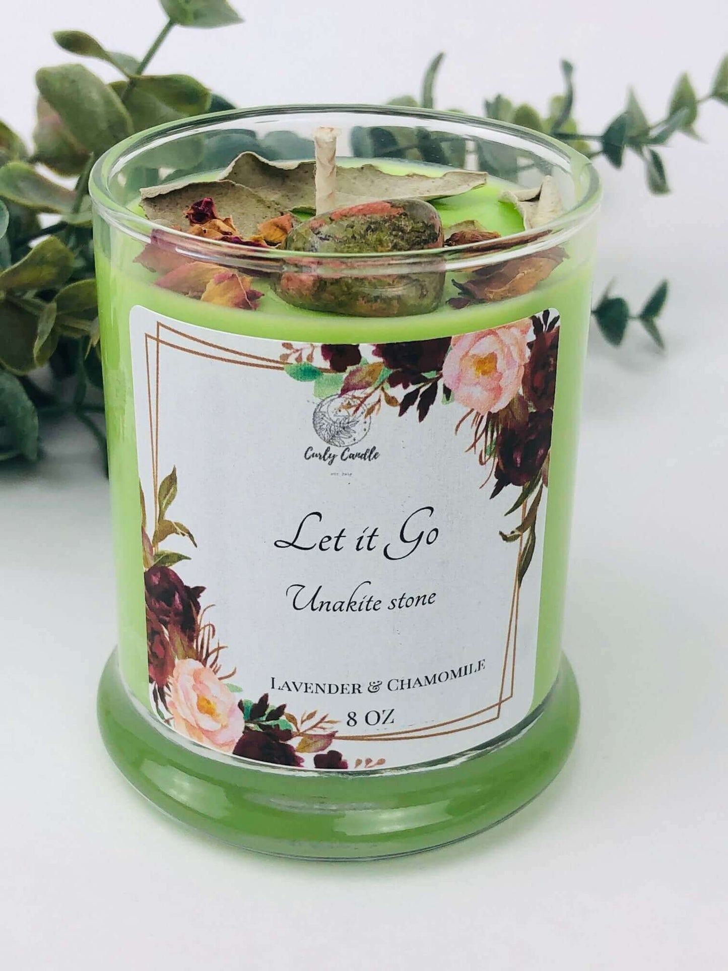 Letting go - Unakite stone infused crystal candle