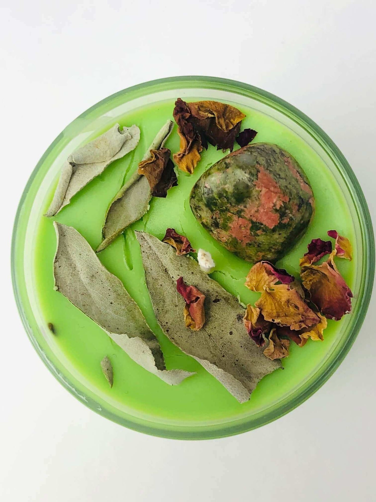 Letting go - Unakite stone infused crystal candle