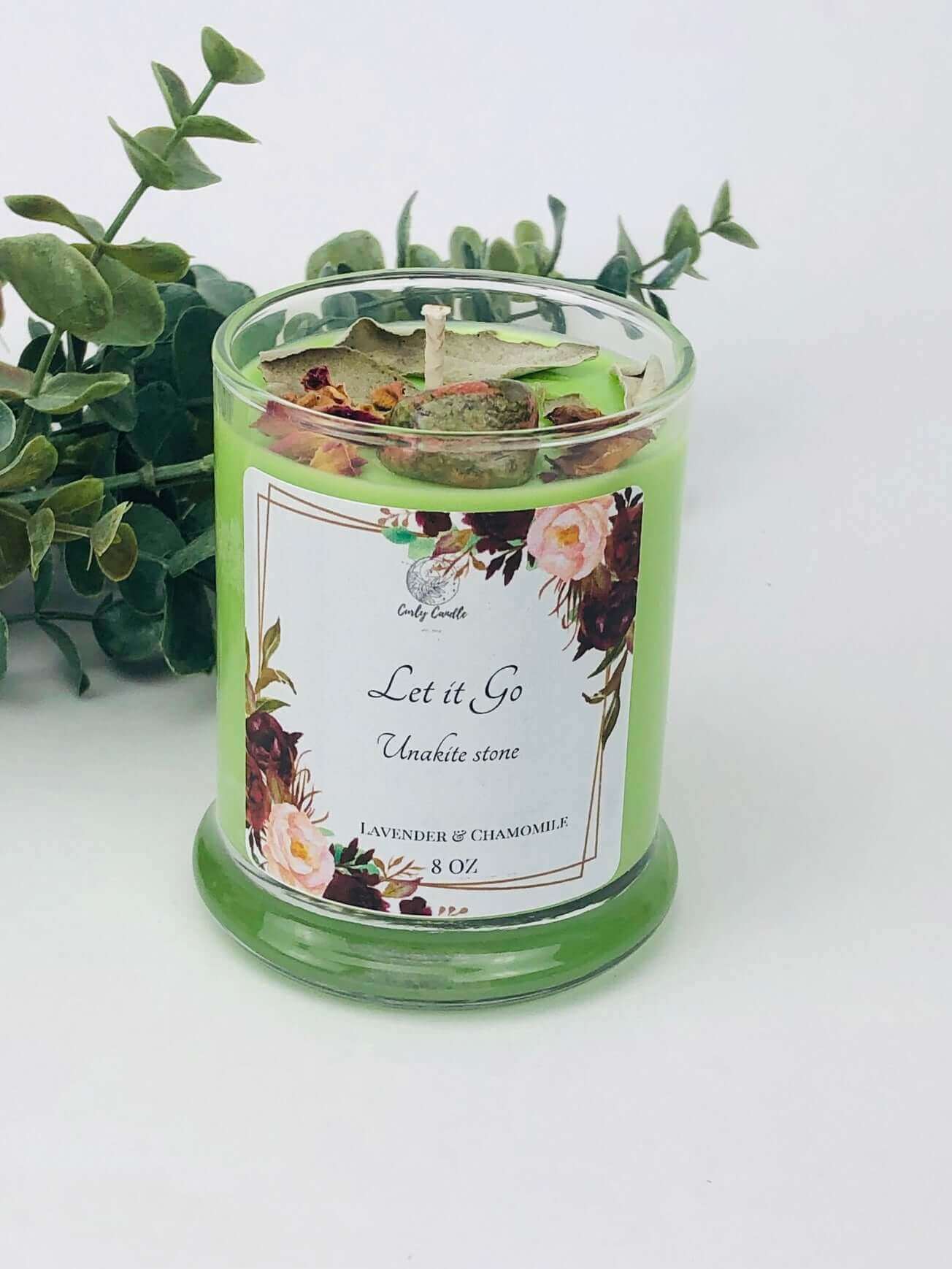 Letting go - Unakite stone infused crystal candle