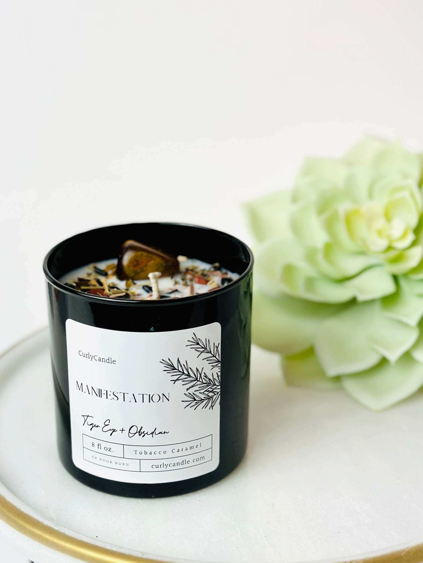 Manifestation crystal candle, Herbal meditation candle with healing crystals