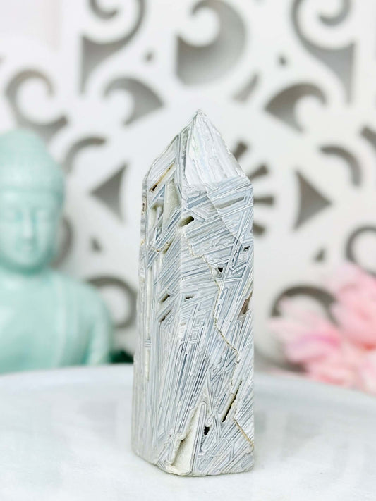 Mexican crazy lace agate towers, Dendrite Druzy Towers