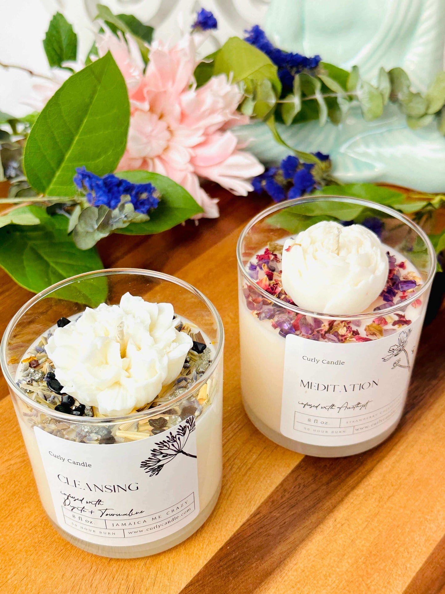 Intention candle with herbs & crystals