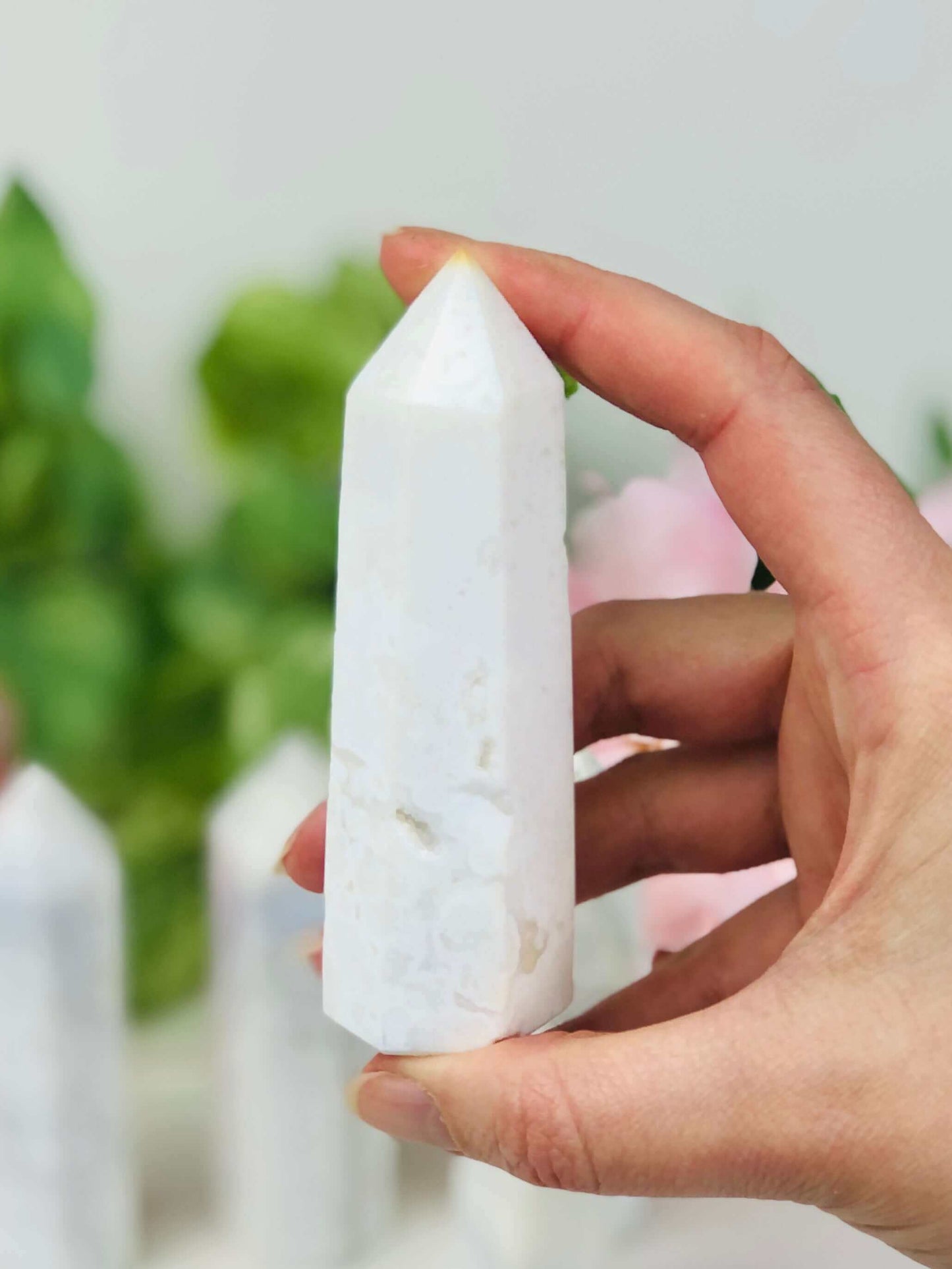 White lace agate crystal point