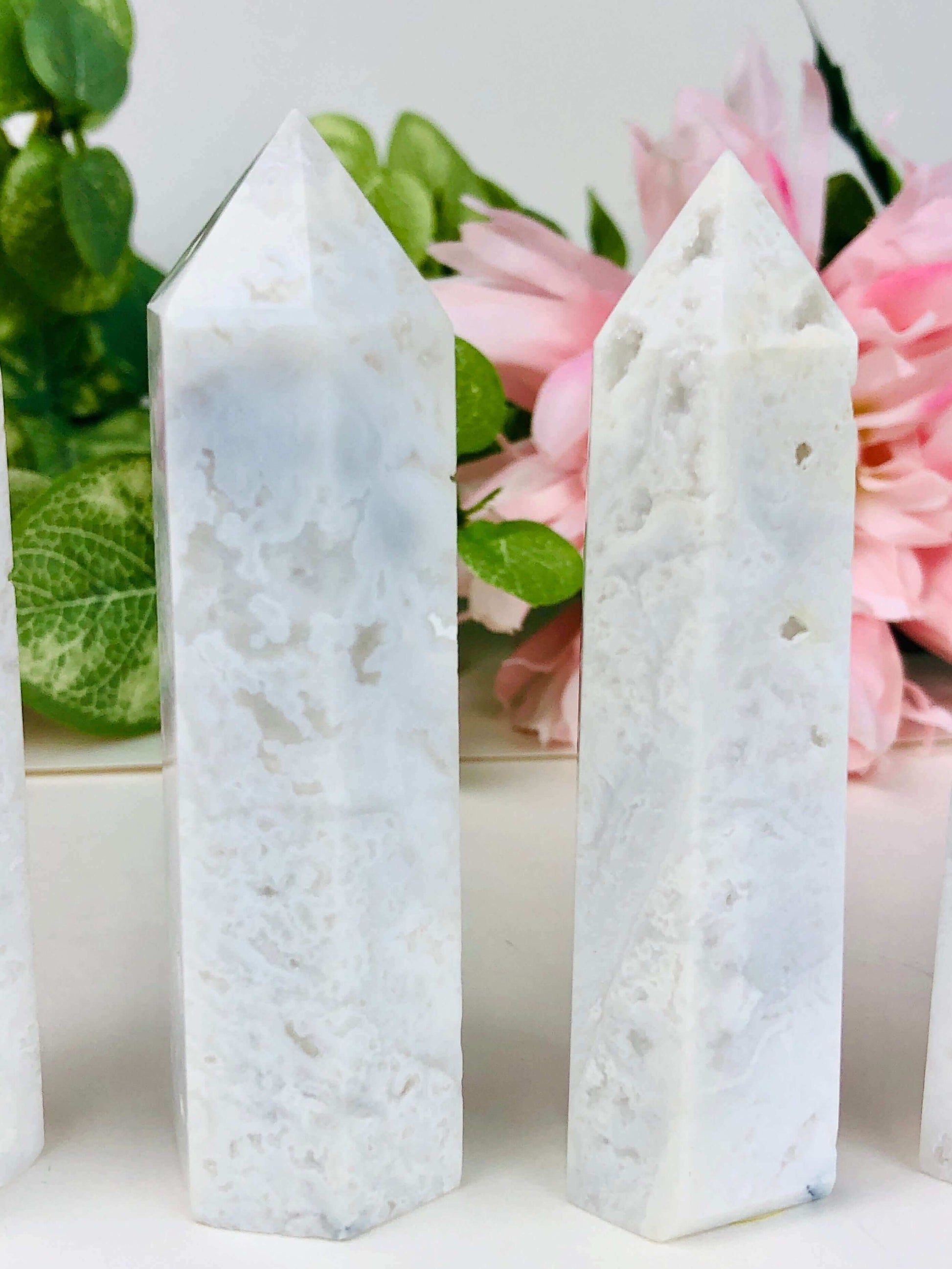 White lace agate crystal point
