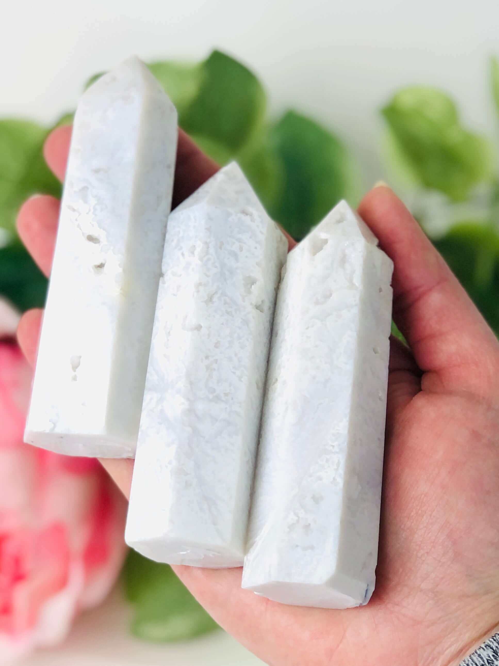 White lace agate crystal point