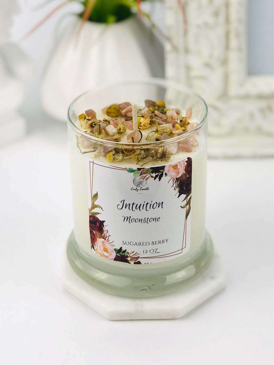 Intuition crystal candle infused with Moonstone