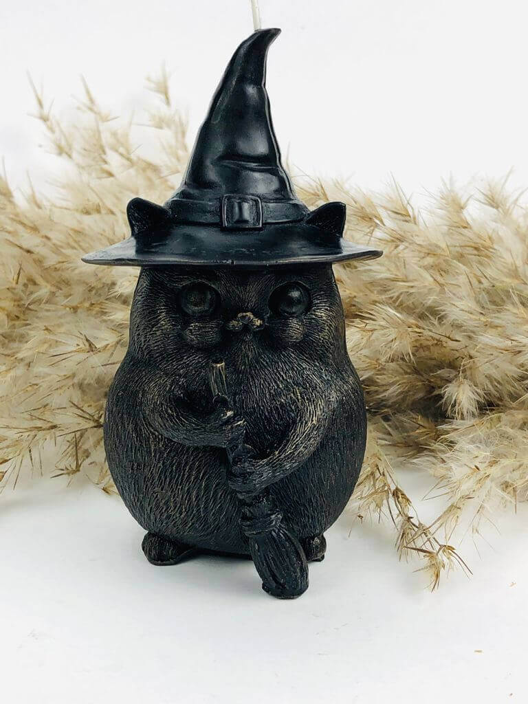 Black Cat In Witchy Hat Candle