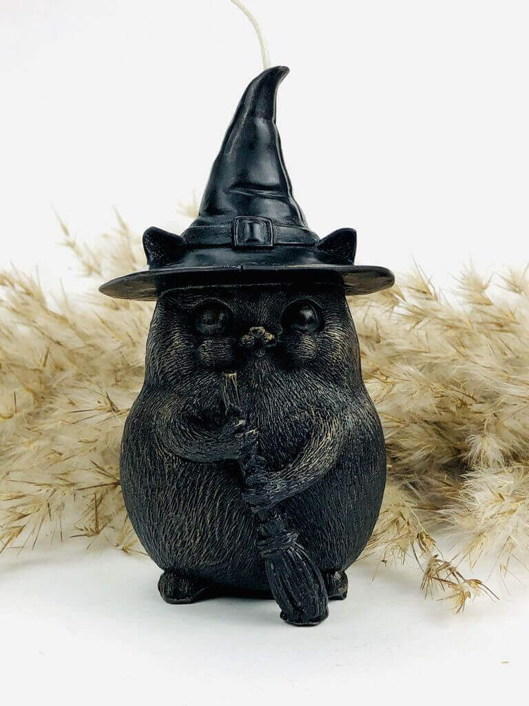 Black Cat In Witchy Hat Candle