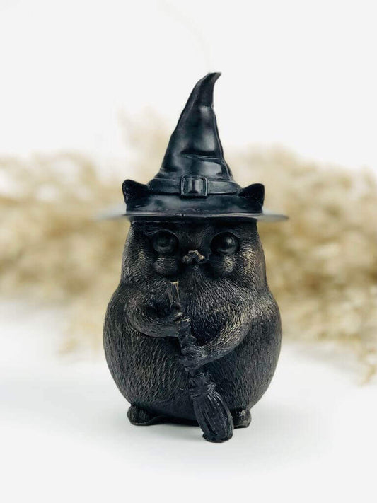 Black Cat In Witchy Hat Candle