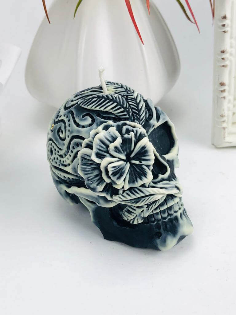 Black Skull Candle Gothic Decor