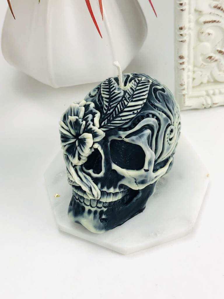 Black Skull Candle Gothic Decor