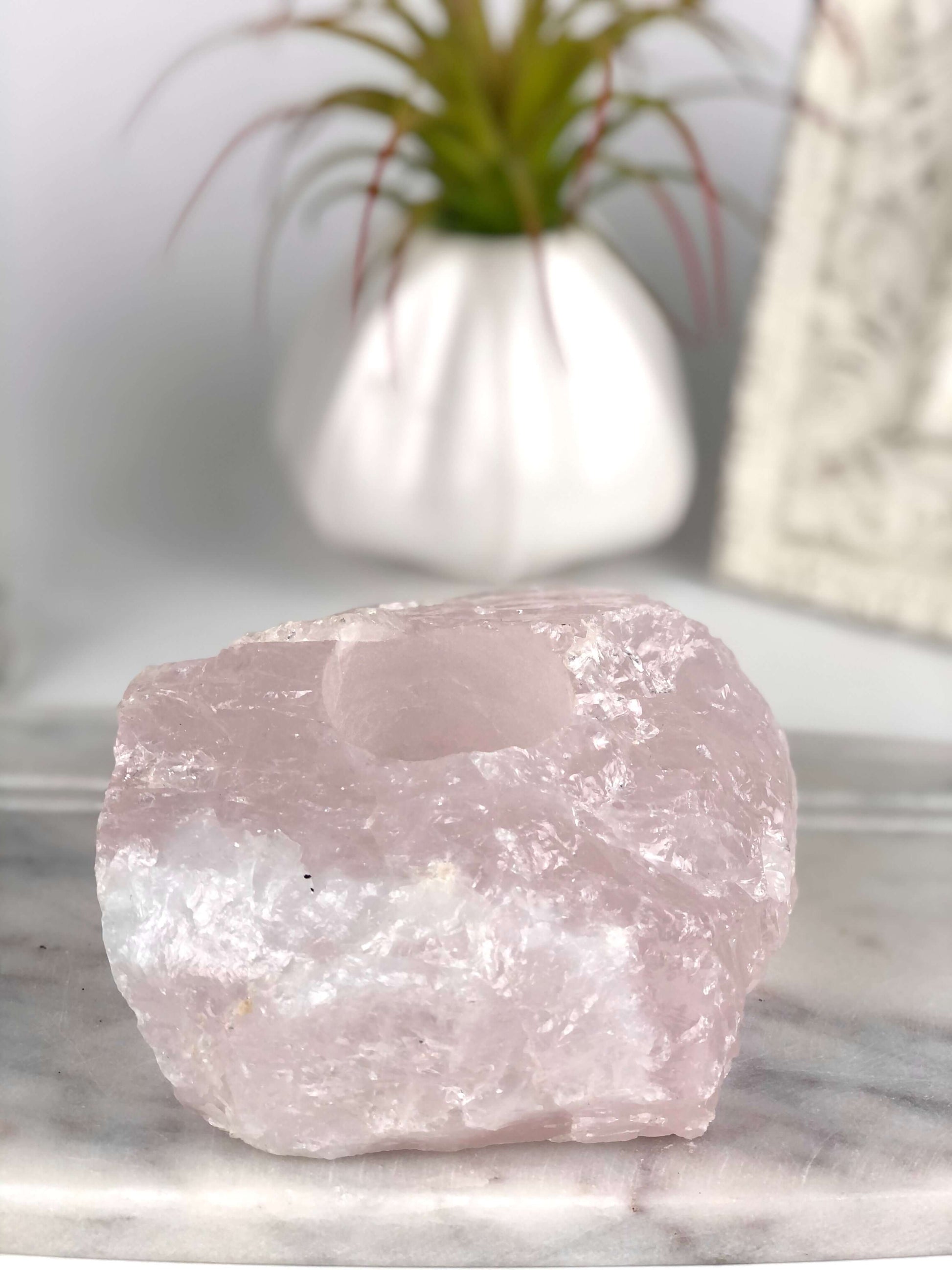Pink Quartz raw candle holder