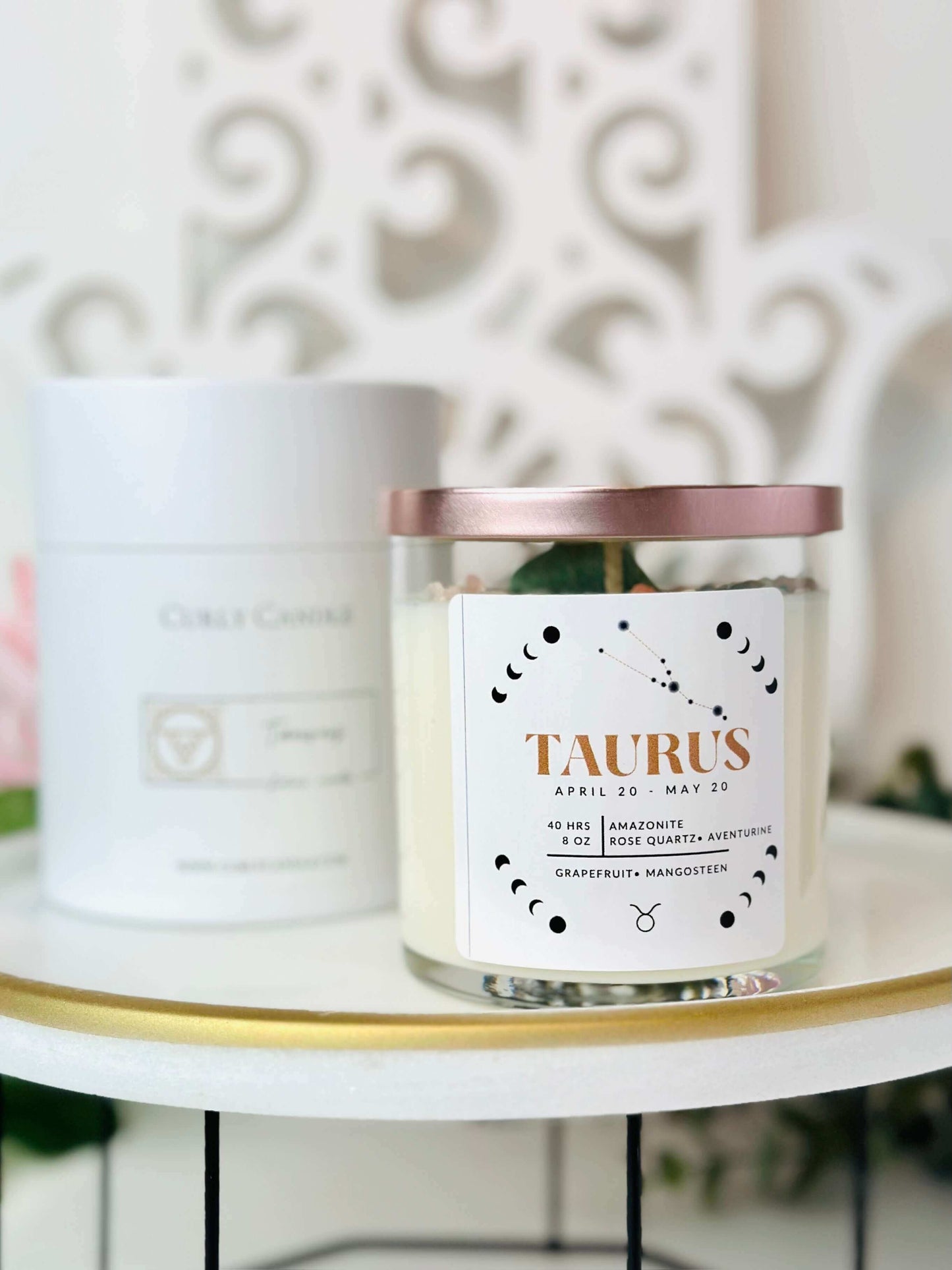 Taurus Zodiac Intention Amazonite & Aventurine Crystal Infused Candle