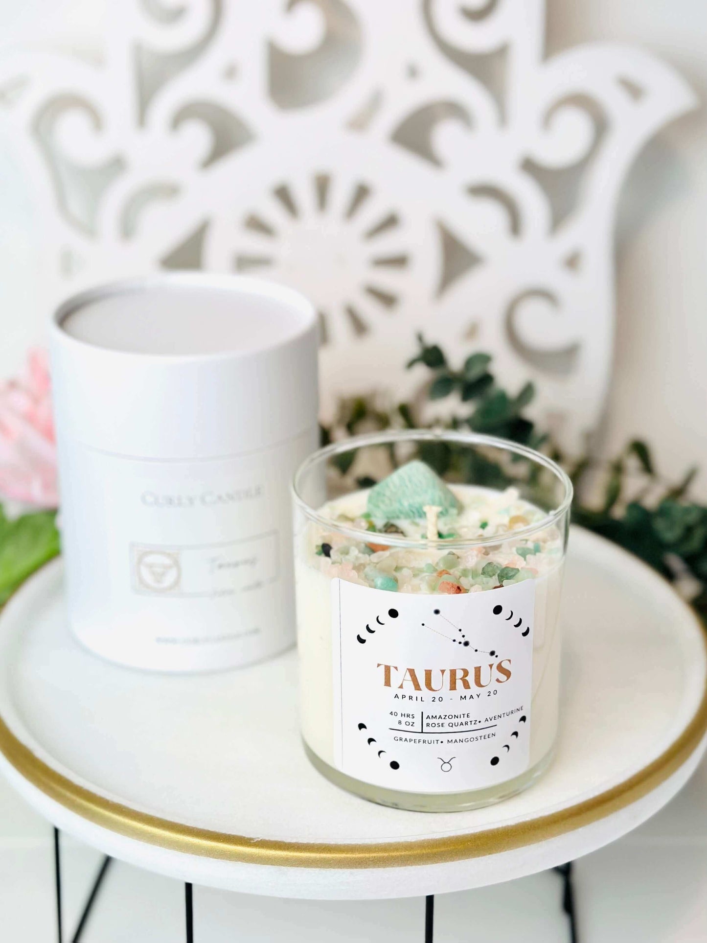 Taurus Zodiac Intention Amazonite & Aventurine Crystal Infused Candle