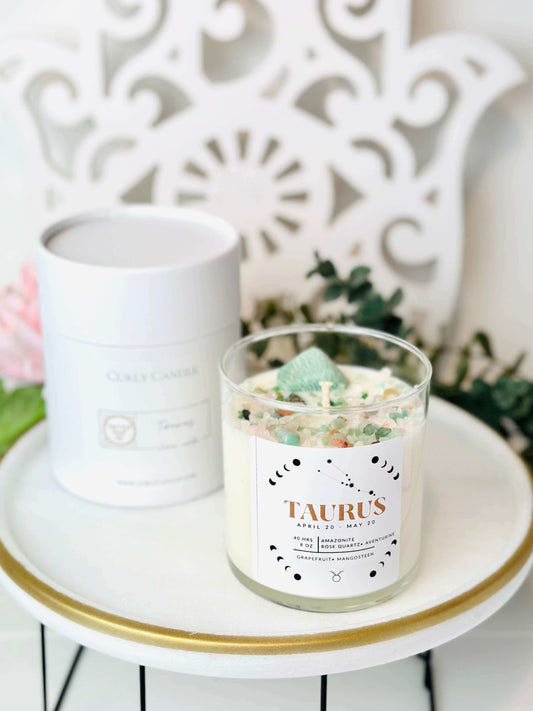 Taurus Zodiac Intention Amazonite & Aventurine Crystal Infused Candle
