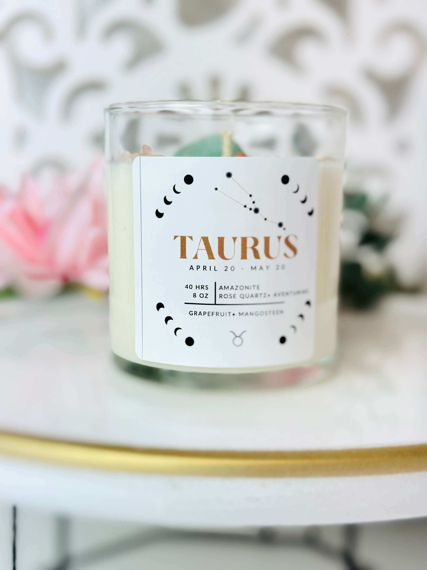 Taurus Zodiac Intention Amazonite & Aventurine Crystal Infused Candle