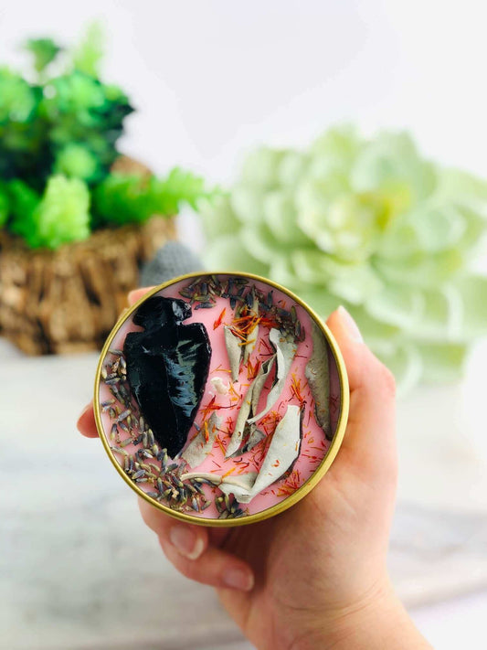 Protection - Black Obsidian arrowhead infused candle