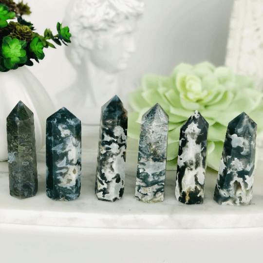 Moss Agate Tower with Druzy