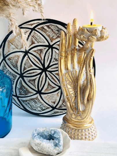 Vitarka mudra hand candle holder