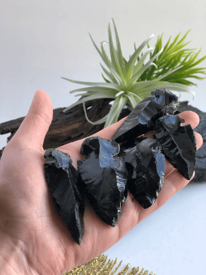 Large Black Obsidian crystal carving