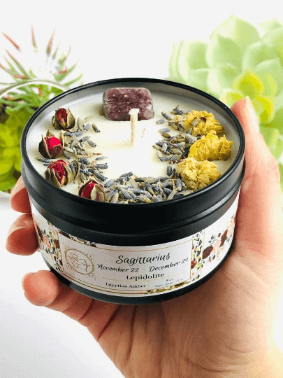 NEW - Sagittarius zodiac crystal candle , Astrology candle gifts