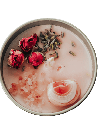 Calm of mind crystal candles , Intention candle with flower and healing crystals