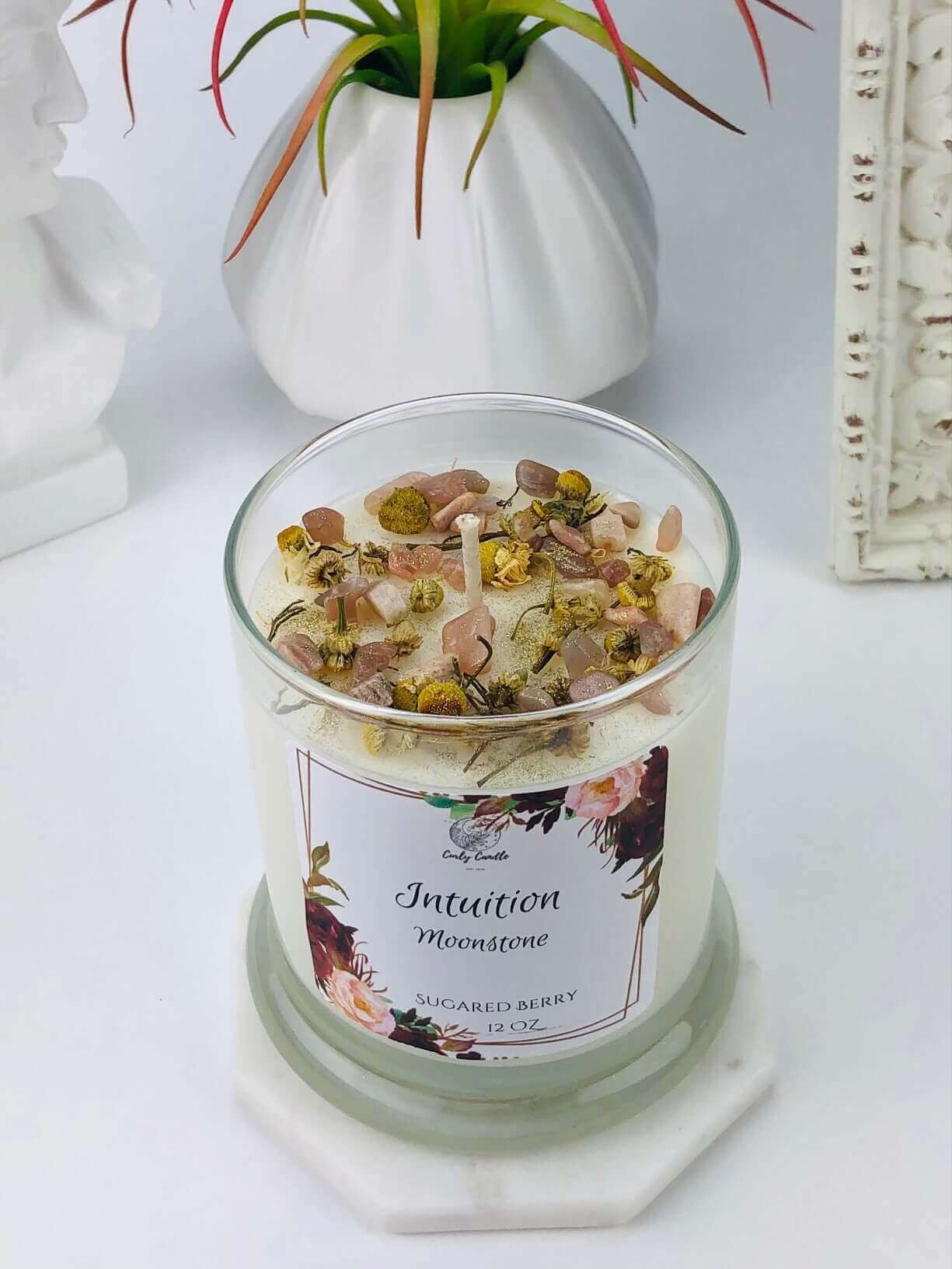 Intuition crystal candle infused with Moonstone