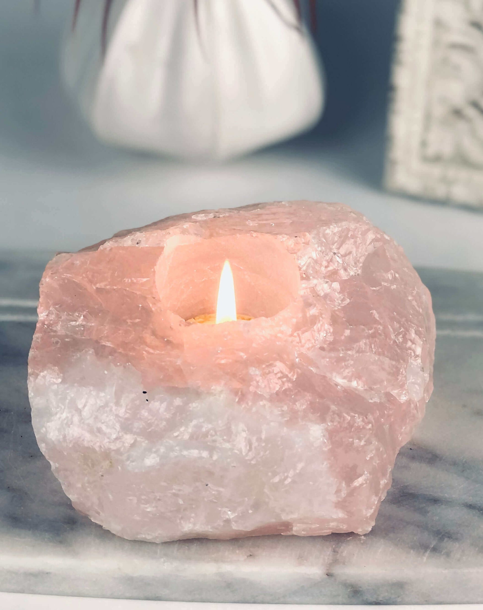 Quartz tea light candle holder